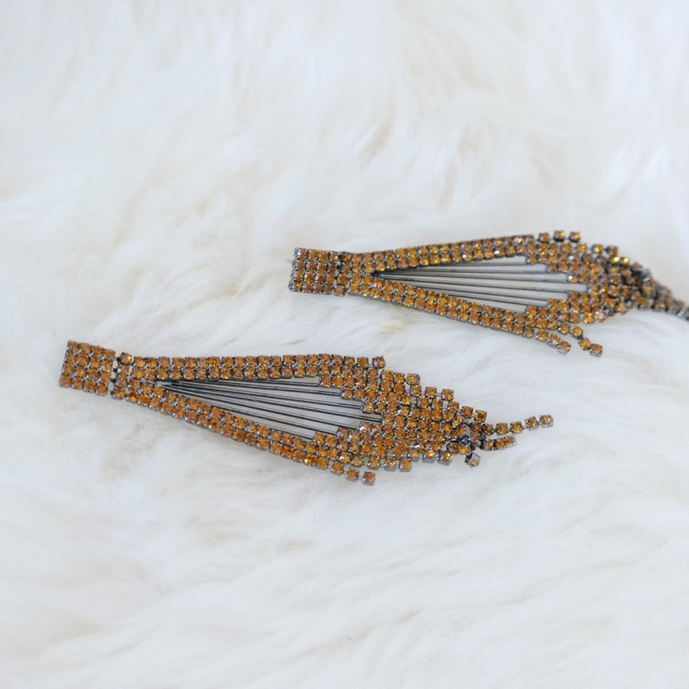 Orange Rhinestones Earring - Picture 3 of 7